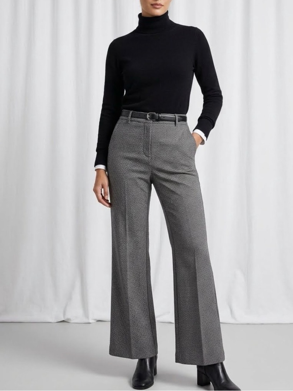 LadiesClassic Gray Wide-Leg Pants houndstooth pattern casual business dressy1180